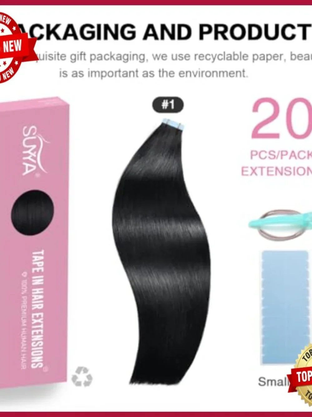 Human Hair Tape-In Extensions 20 Pack Straight 24 Inch Salon Quality